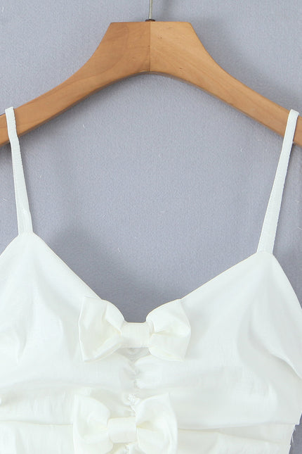 Spaghetti Strap White Color Bow Tie Casual Fashion Mini slip Dress for Women