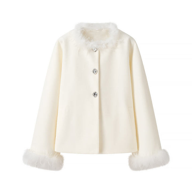 2 Colorway Crew Neck Long Sleeve Single Breasted Solid Color Feather Casual Fashion Winter Jacket for Women