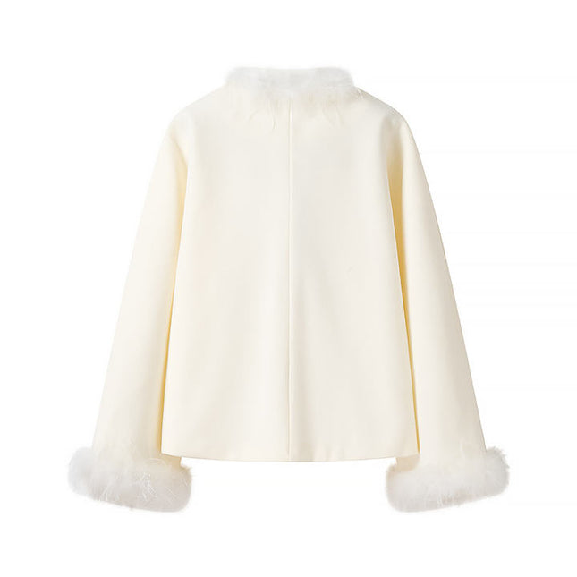 2 Colorway Crew Neck Long Sleeve Single Breasted Solid Color Feather Casual Fashion Winter Jacket for Women