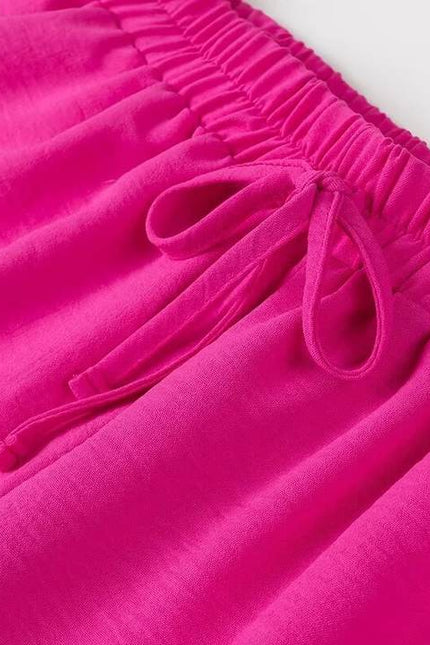 2 Colorway Solid Color Front Lace up Long Sleeve Blouse Drawstring Waist Long Pants Casual Fashion Women 2 Piece Set