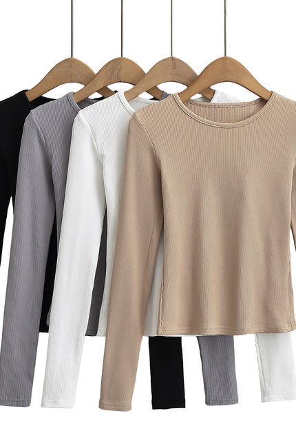 4 Colorway Crew Neck Solid Color Long Sleeve Casual Fashion Knitted t Shirt for Women