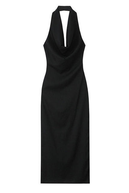 3 Colorway Solid Color Back Hollow Out Sleeveless Casual Fashion Maxi Halter Dress for Ladies
