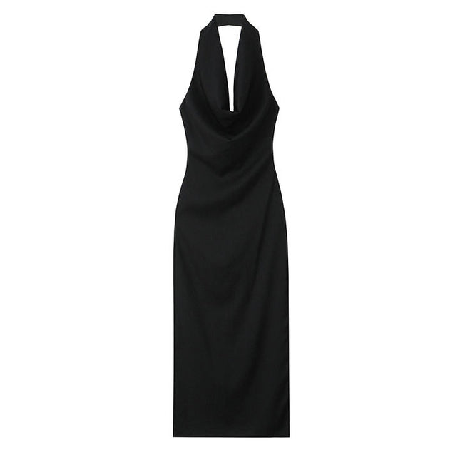 3 Colorway Solid Color Back Hollow Out Sleeveless Casual Fashion Maxi Halter Dress for Ladies