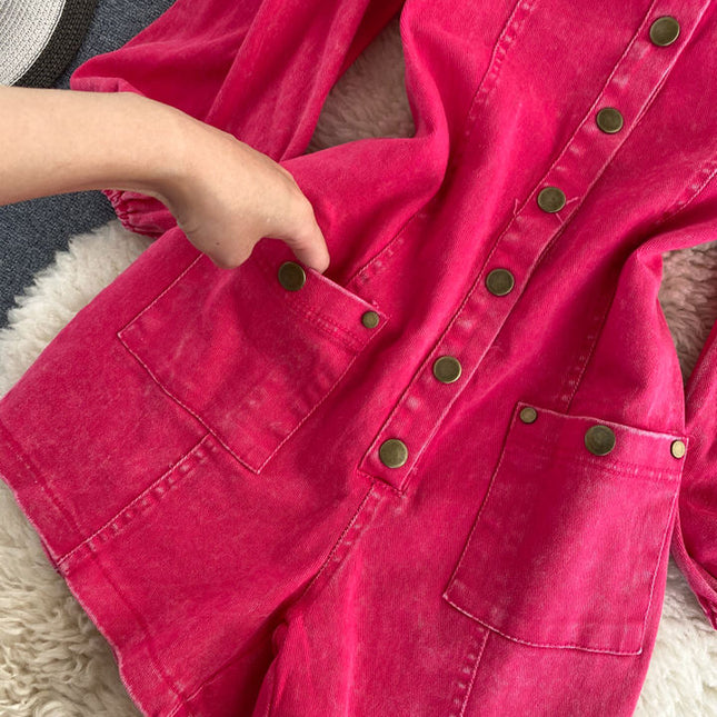 Casual Denim Short Jumpsuits Autumn High Waist Vintage Jump Suits Ladies Retro Overalls One Piece Wholesale