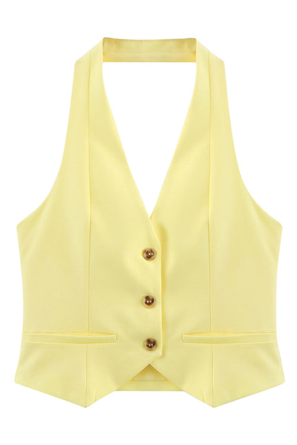 Back Hollow Out Yellow Color Buttons up Hot Sale Casual Fashion Women's Halter tank Tops