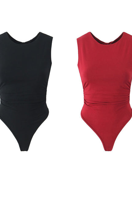 2 Colorway Solid Color Back Hollow Out Sleeveless Crew Neck Casual Fashion Elegant Women One Piece Jumpsuit