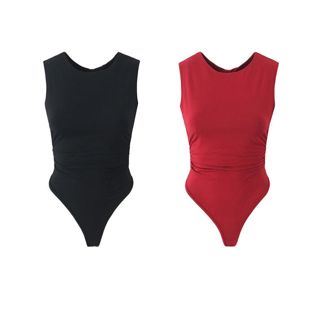 2 Colorway Solid Color Back Hollow Out Sleeveless Crew Neck Casual Fashion Elegant Women One Piece Jumpsuit