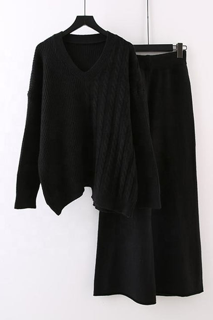 Fall and Winter New Irregular Sweater Set Loose Fashion Knitted Wide Leg Pants Two Piece Set