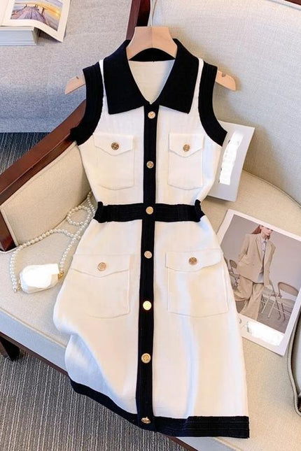 Fashion Style Black and White Women Mini Dress Jacquard Casual Summer Ladies Dress