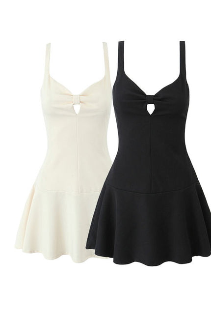 2 Colorway Shoulder Strap Solid Color Front Hollow Out Casual Fashion Mini slip Dress for Women