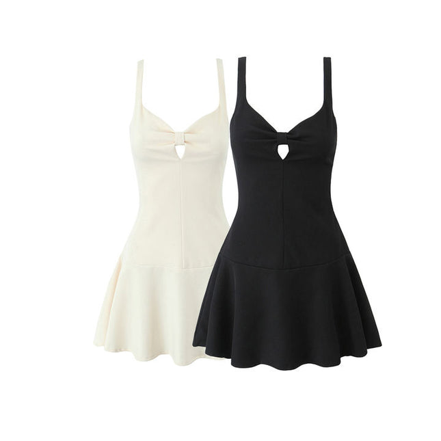 2 Colorway Shoulder Strap Solid Color Front Hollow Out Casual Fashion Mini slip Dress for Women