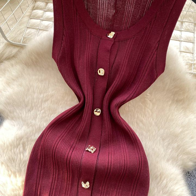 Small Fragrance of Advanced Sense Sleeveless Knit Hip Dress