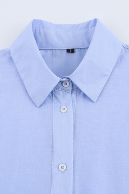 Turn Down Collar Long Sleeve Blue Color Buttons up Bottom Embroidery Eyelet Casual Fashion Tops Blouse for Women