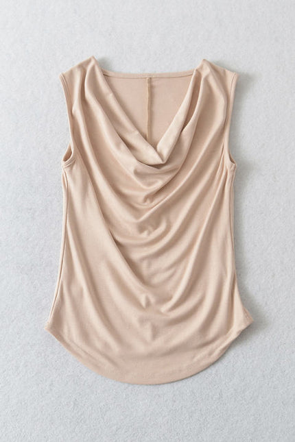 6 Colorway Drop Collar Solid Color Pleated Casual Fashion Women tank Top Vest