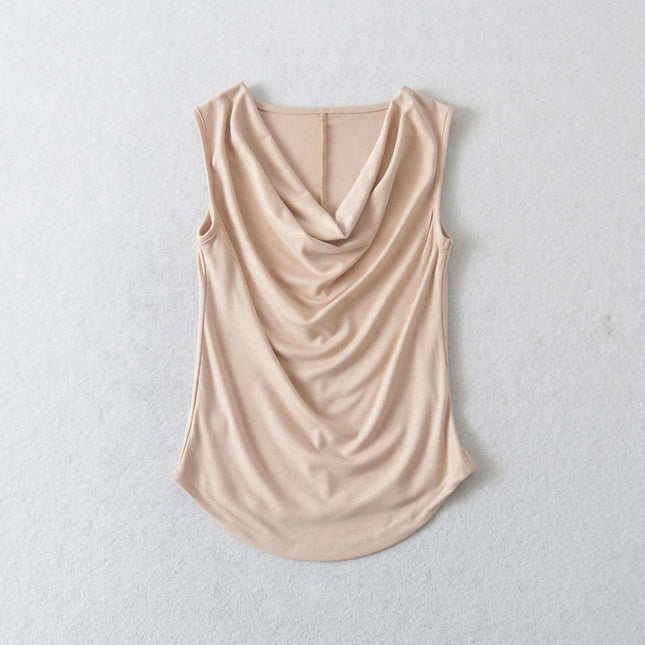 6 Colorway Drop Collar Solid Color Pleated Casual Fashion Women tank Top Vest