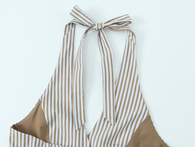 Striped Print Back Hollow Out Hot Sale Casual Fashion Women's Halter tank Tops