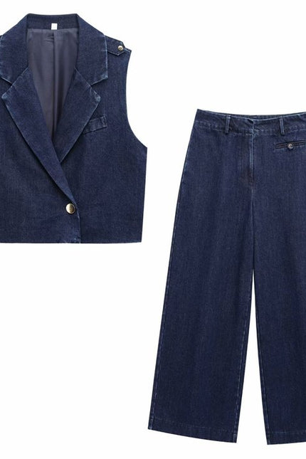 Single Button Denim Blue Color Notched Collar Casual Fashion Jeans Vest Waistcoat for Women