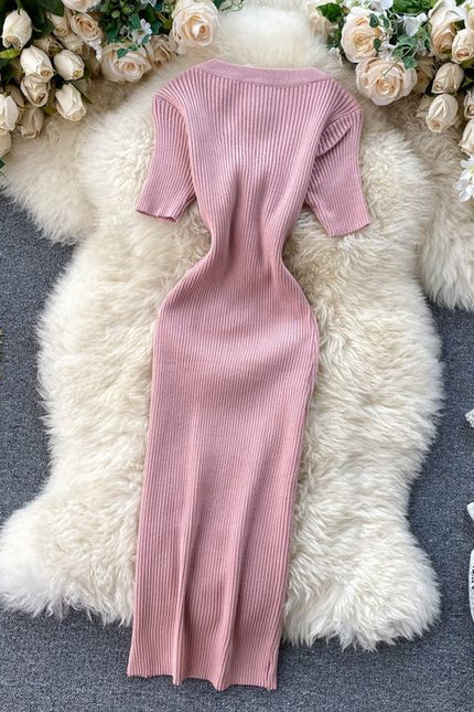 Summer New Arrives High Waist Tight Knit Dress Elegant Knit Sweater Dress