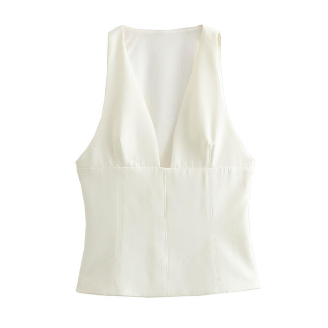 2 Colorway v Neck Zipper Fly Casual Fashion Hot Sale tank Tops for Women