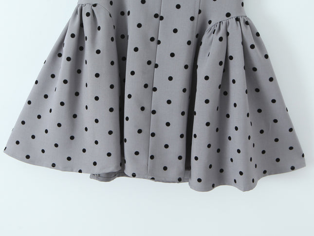 Back Hollow Out Gray Color Polka Dot Print Casual Fashion Summer Mini Halter Dress for Women