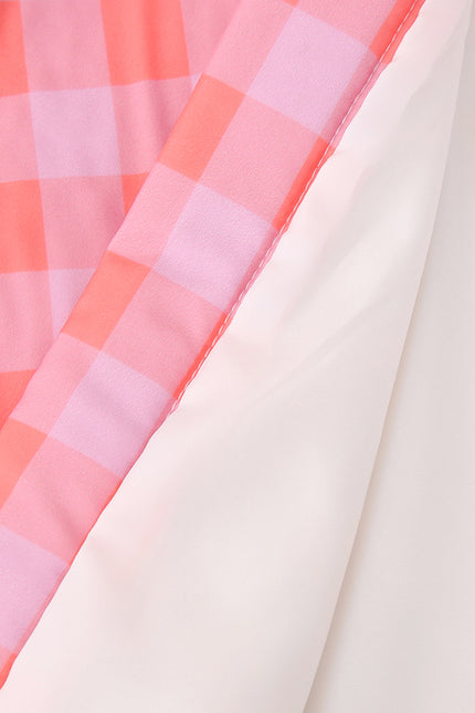 Plaid Print pink Open Stitch Short Sleeve Casual Fashion Winter Padded Jacket for Women