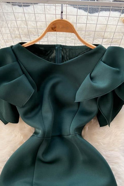 Summer New Crew Neck Ruffled Short Sleeve Package Hip Split Evening Dress Dresses
