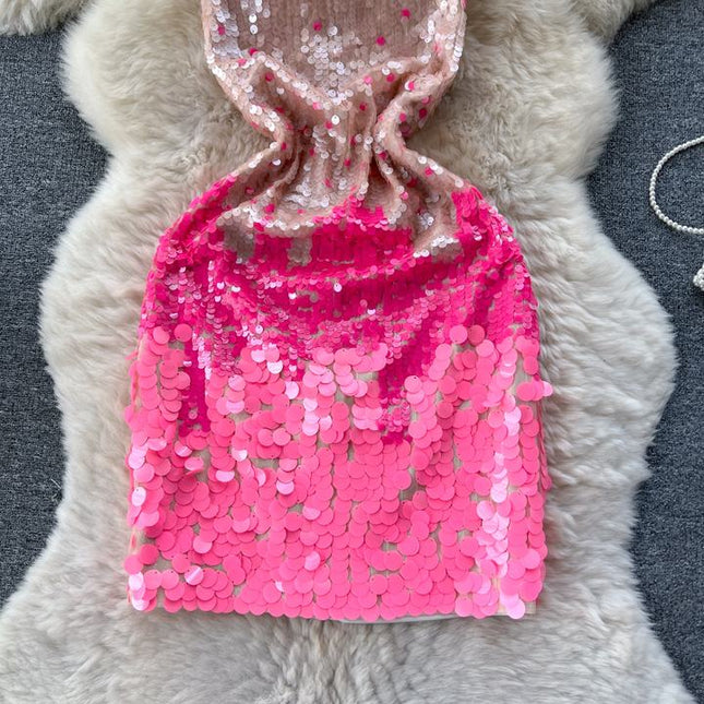 Summer Sleeveless Casual Dress Women High Waist Sequined Spaghetti Slip Dress Ladies Dresses Clothes Women Wholesale