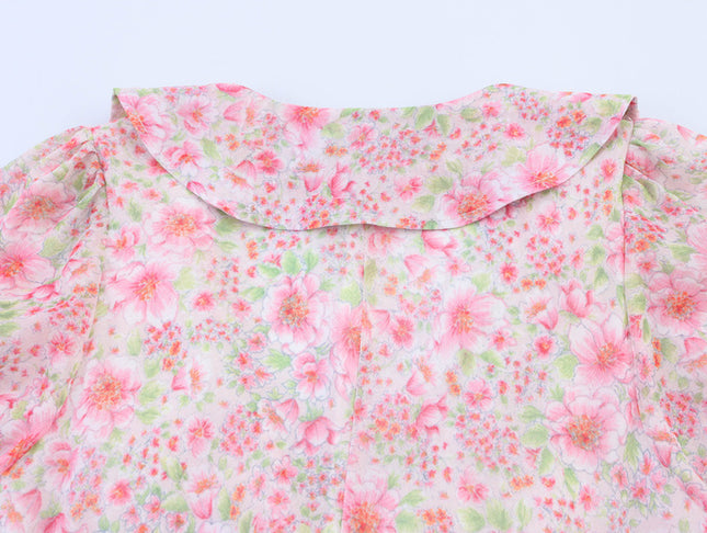 V Neck Floral Print Short Sleeve pink Color Lace up Casual Fashion Summer Mini Dress for Women