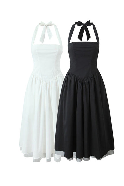 2 Colorway Solid Color Back Hollow Out Sleeveless Hot Sale Casual Fashion Long Halter Dress for Ladies