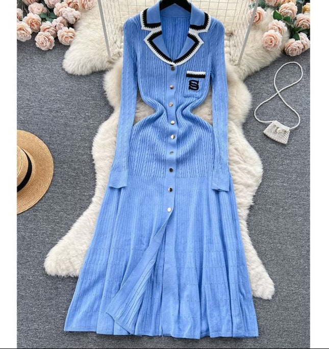 V-neck Women Knitted Spring Autumn Elegant Long Sleeve Ladies Fashion Maxi Dresses