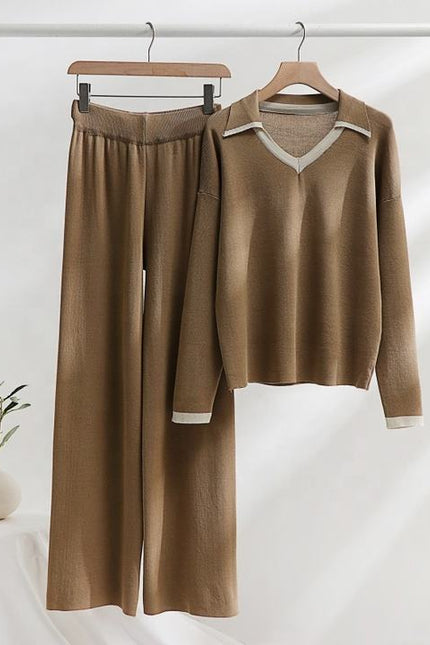 Casual Loose 2 Piece Set for Women V-neck Top High Waist Knitted Dress Set Jogging Suits Wholesale