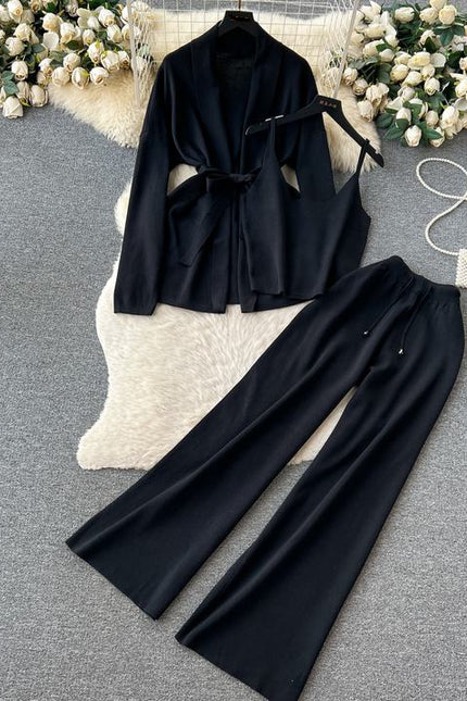 Autumn Winter New Loose Casual Fashion Suit Female Knitted Cardigan Jacket Undershirt Pants Three Piece Set