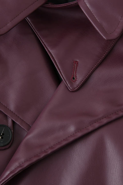 Turn Down Collar Purple Color Long Sleeve Front Buckle Casual Fashion Leather Motorcycle Jacket for Women