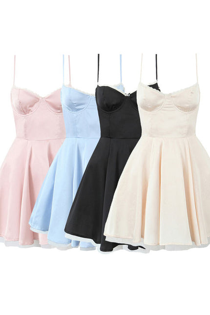 4 Colorway Spaghetti Strap Solid Color Silky Casual Fashion Ladies Mini slip Dress