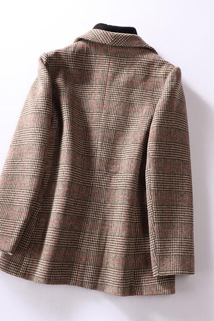 New Arrival Woolen Cloth Woman Winter Plaid Blazers Jacket Ladies Women