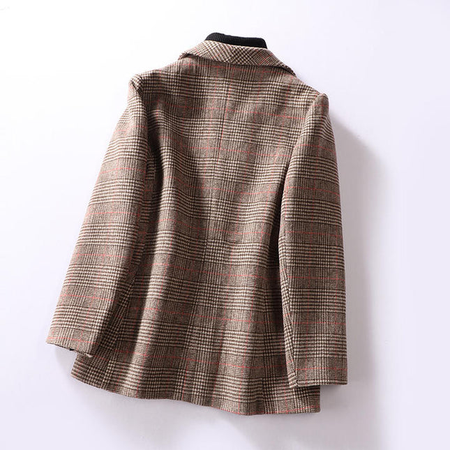 New Arrival Woolen Cloth Woman Winter Plaid Blazers Jacket Ladies Women
