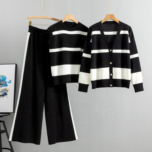 Wide Leg Pants Sports Set for Women Fashionable and Loose Fitting Casual Three Piece Set Trend