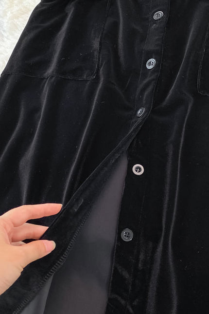 French Vintage Single-Breasted Velvet Cardigan Dress Fall and Winter Fashion Long Dresses
