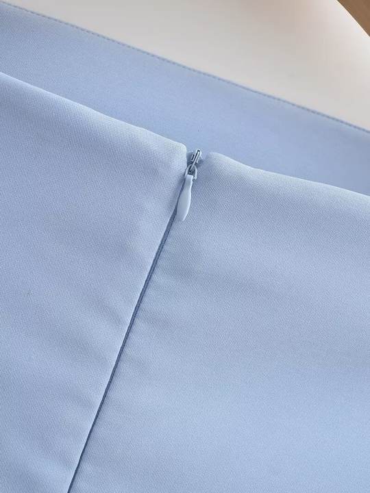 Strapless Blue Color Pleated Back Zipper Fly Casual Fashion Mini Dress for Ladies