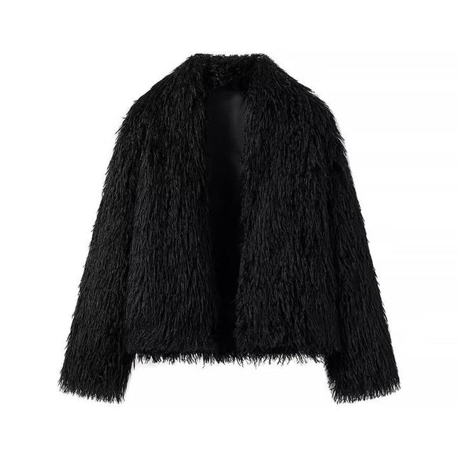 2 Colorway Solid Color v Neck Long Sleeve Casual Fashion Feather Jacket for Women