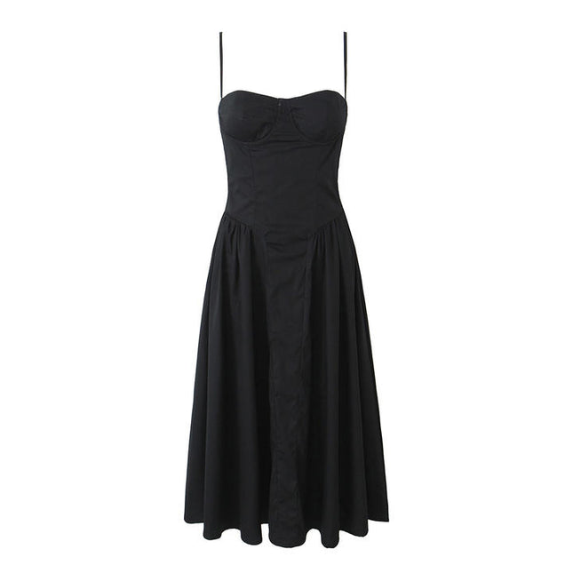 3 Colorway Solid Color Pleated Spaghetti Strap Casual Fashion Ladies Midi slip Dress