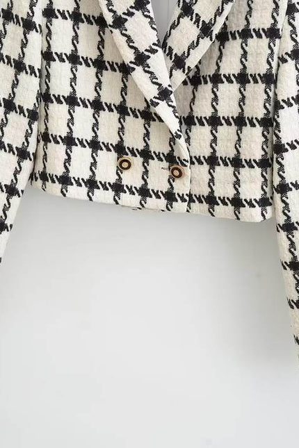 4 Colorway Solid Color Plaid Pattern Double Breasted Long Sleeve Casual Fashion blazer Jacket for Women
