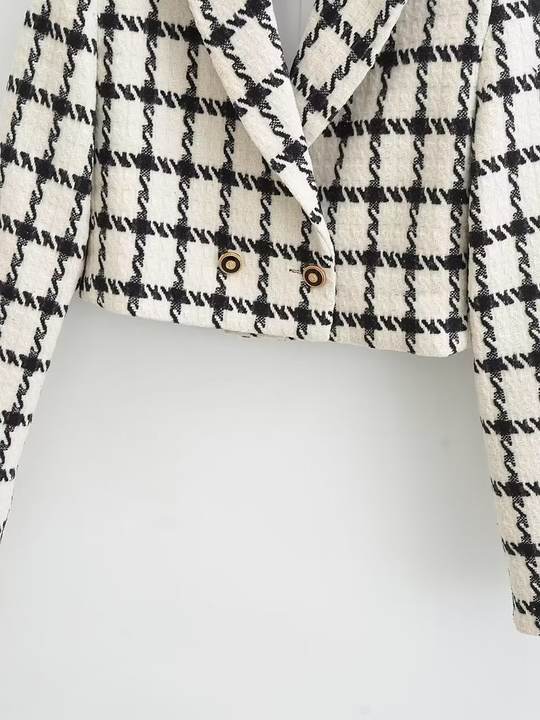 4 Colorway Solid Color Plaid Pattern Double Breasted Long Sleeve Casual Fashion blazer Jacket for Women