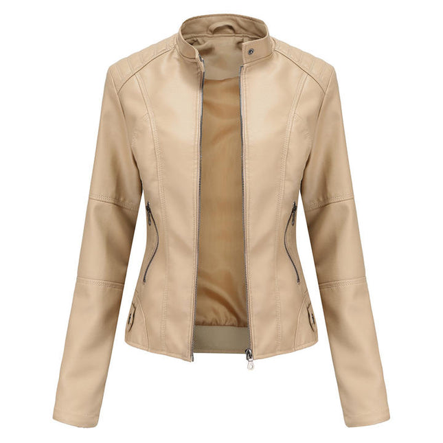 Women Leather Jacket Slim Thin Spring Autumn Biker Large Size Leather Jacket