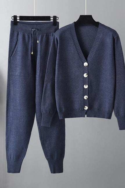 Wholesale 2023 Autumn and Winter New V-neck Cardigan Sweater Harem Pants Solid Color Cardigan Sweater Women's Set
