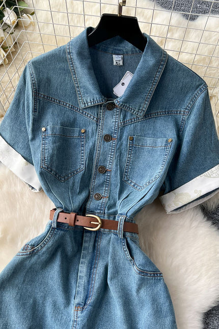 Korean Style Denim Dresses Women'S Summer Split Long Casual Dresses