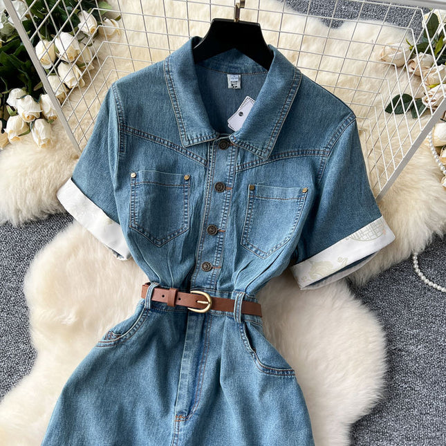 Korean Style Denim Dresses Women'S Summer Split Long Casual Dresses