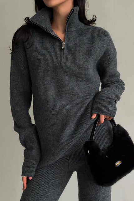 PASUXI New Arrival Straight Leg Pants Long Sleeve Two Piece Set Women Zip up Knit Set Women Solid Soft Womens Set Outfit