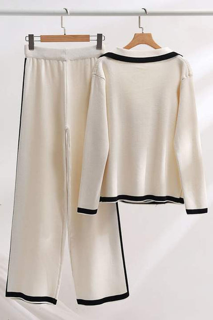 2024 Lapel Casual Top Set Colorblocking Long Sleeve Long Pants Two Piece Suit Set
