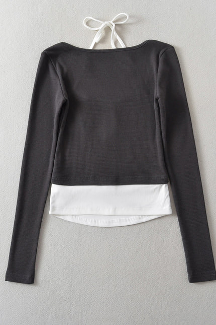 6 Colorway Buttons up Long Sleeve Knitted Solid Color Patchwork Design Casual Fashion Women t Shirt